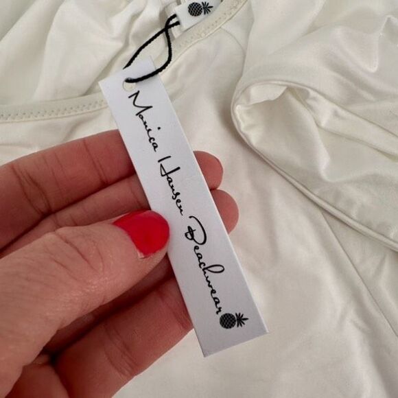 NWT Monica Hansen Beachwear Lace Up Halter Swimsuit One Piece White Small Cutout - Picture 5 of 9